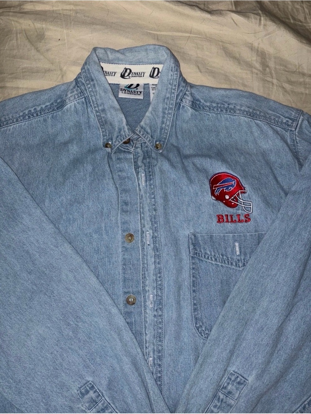 Men’s- Button-up Jean shirt with Buffalo Bills embroidered left chest